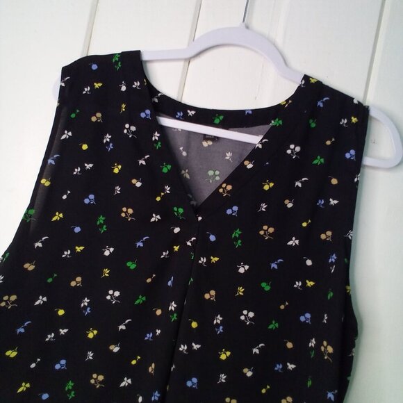 Ann Taylor Blouse Women XL Sleeveless V-Neck Floral Black Colorful - Picture 9 of 16